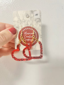 Large red glitter heart earrings