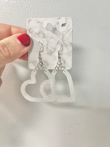 White glitter heart earrings