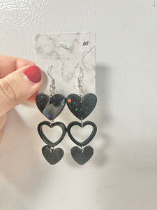 Black holographic glitter hearts