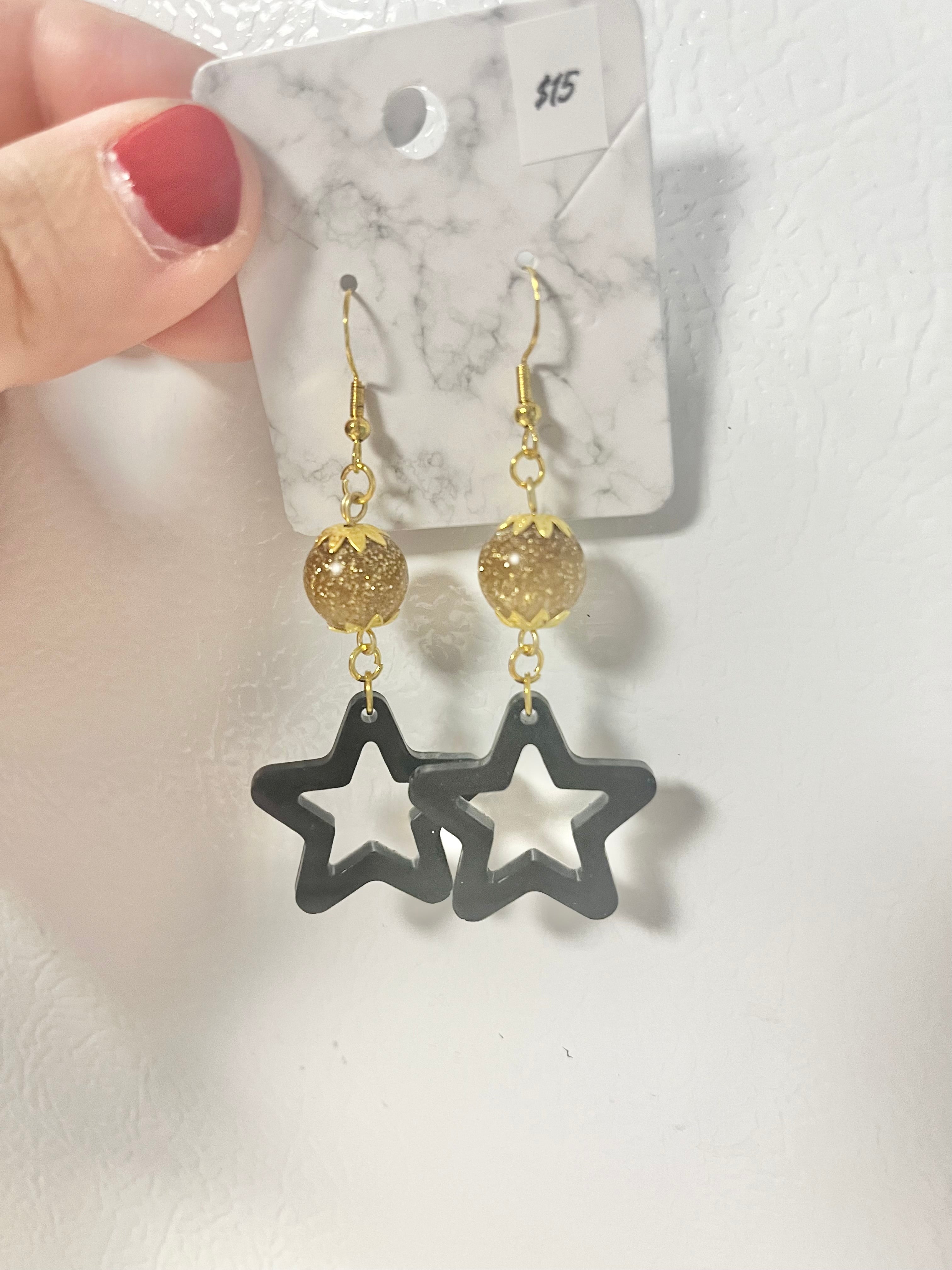 Black and gold beaded Star earrings