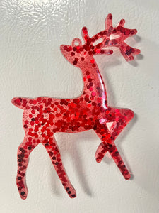 Red glitter reindeer Christmas ornament #4