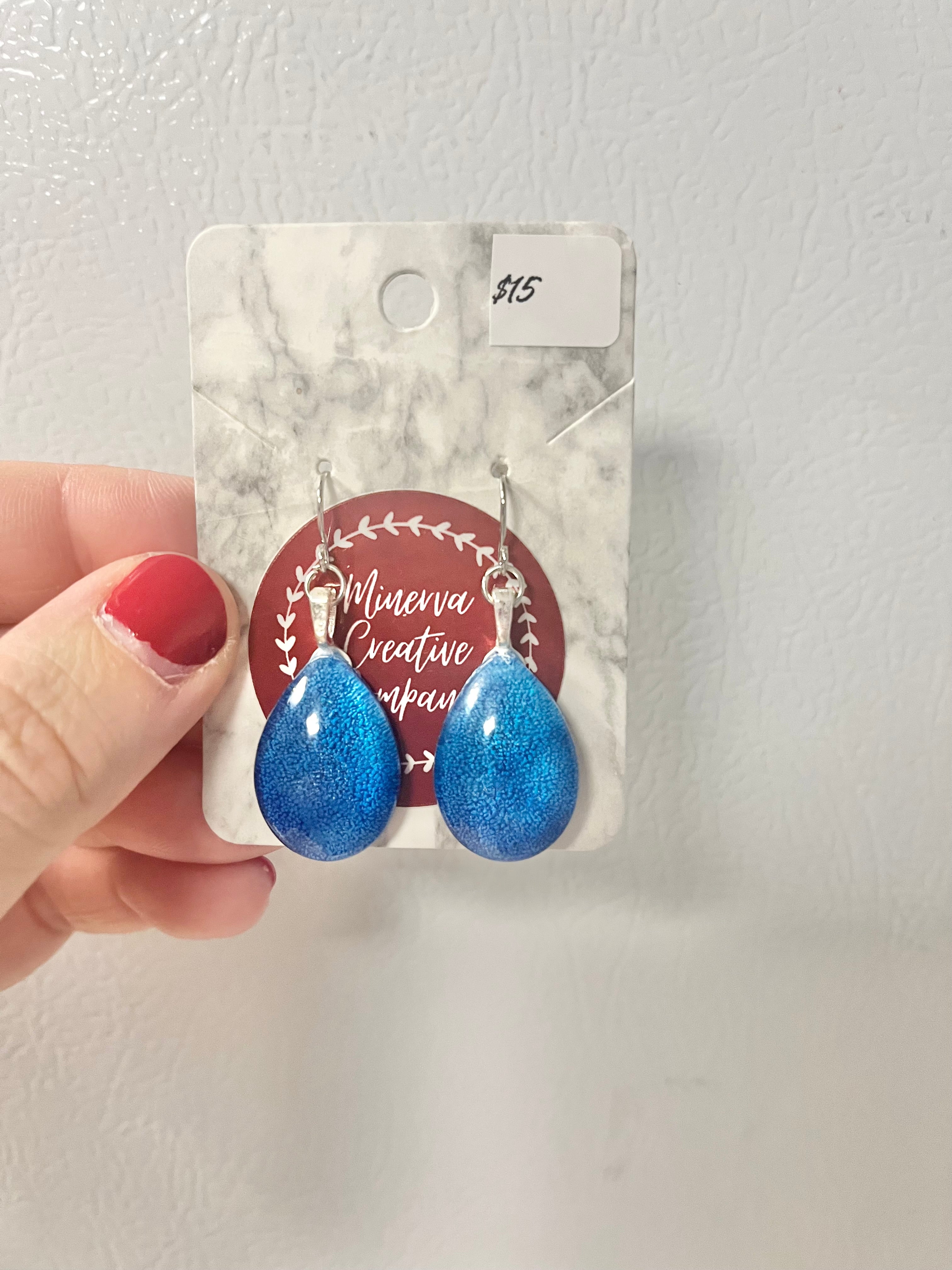 Blue tear drop cabochon earrings