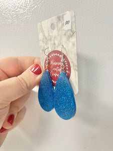 Blue glitter teardrop earrings