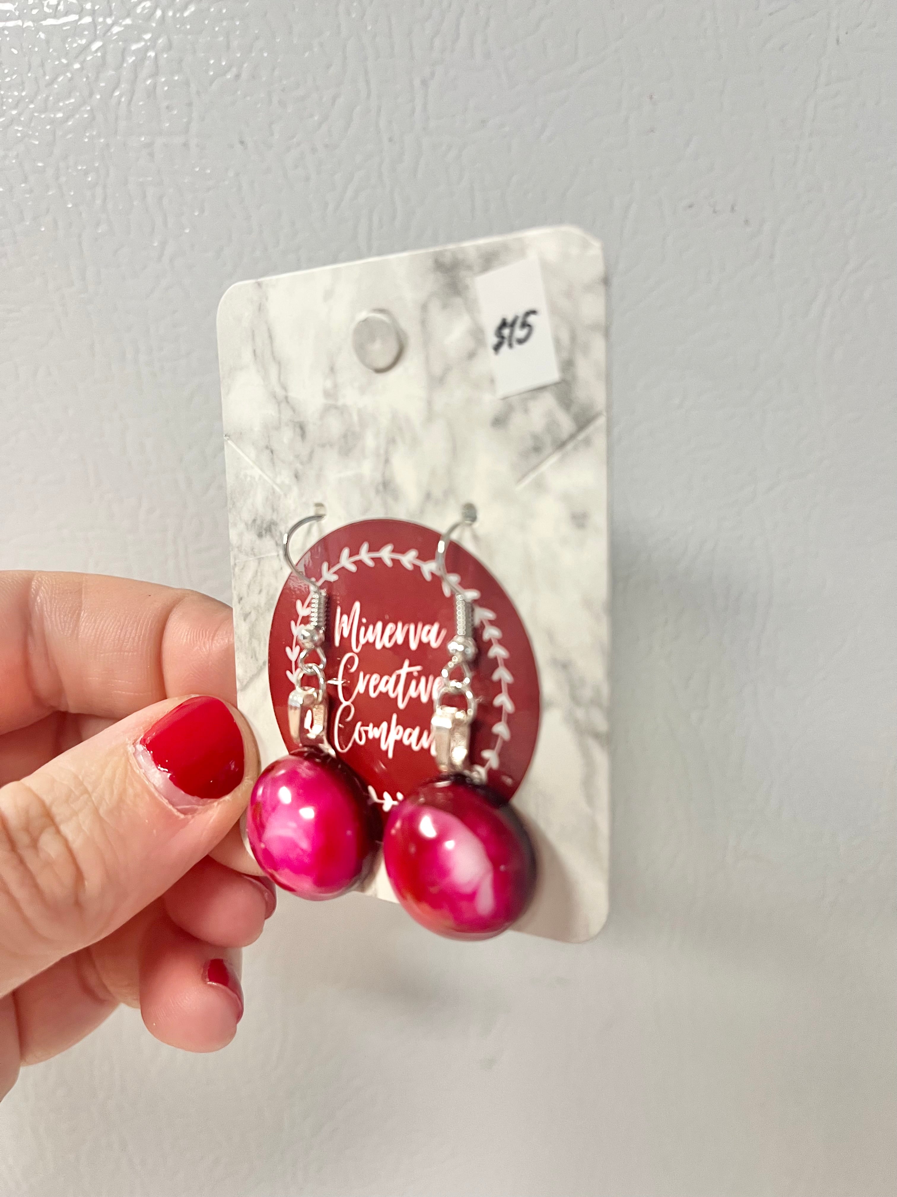 Pink round cabochon earrings