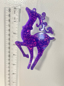 Purple holographic glitter reindeer ornament #3