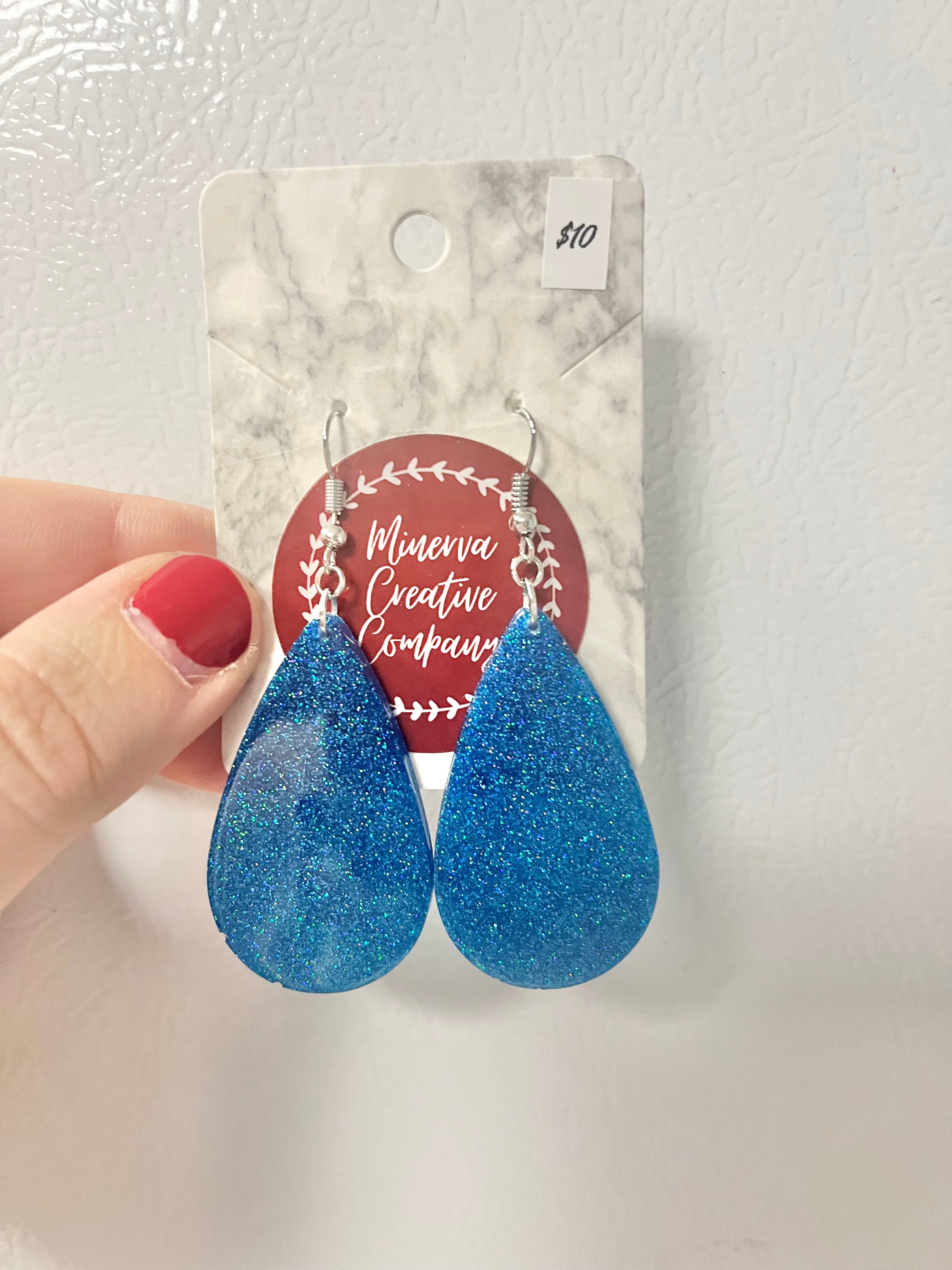 Blue glitter teardrop earrings