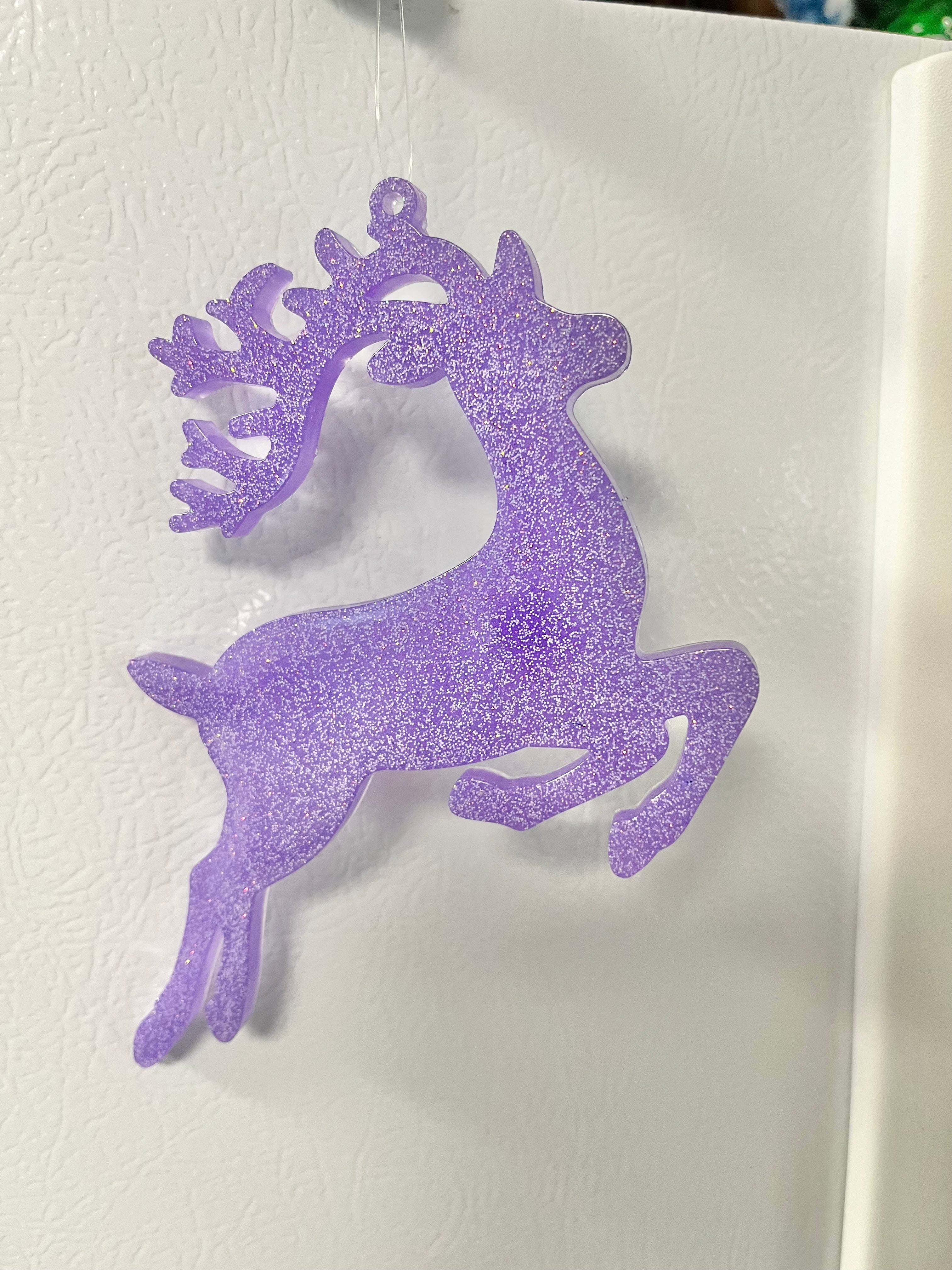 Purple with white glitter reindeer ornament #1