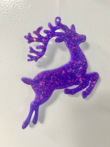 Purple holographic glitter reindeer ornament #4