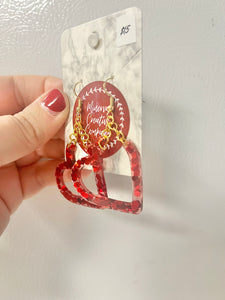 Large red glitter heart earrings