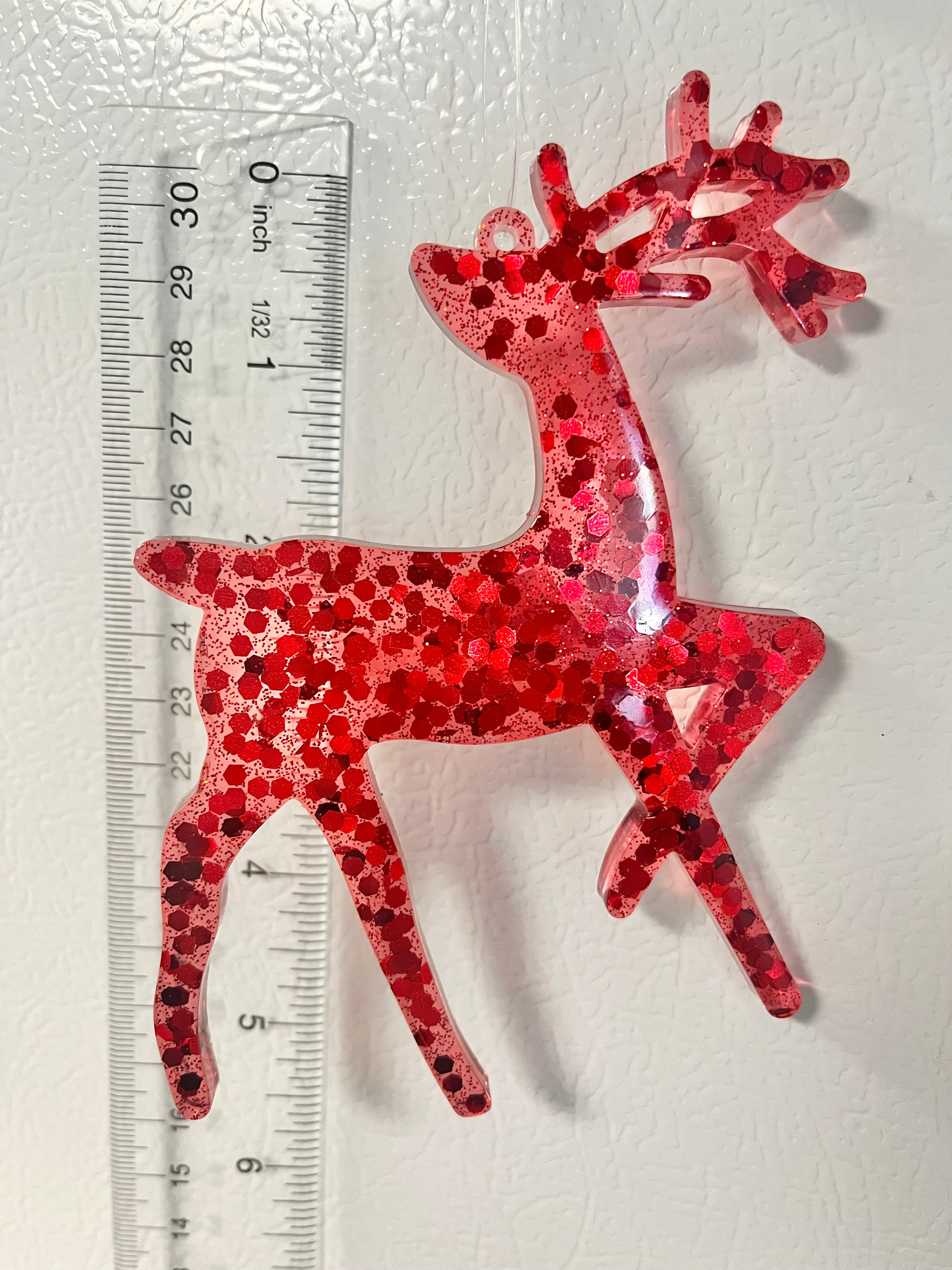 Red glitter reindeer Christmas ornament #4