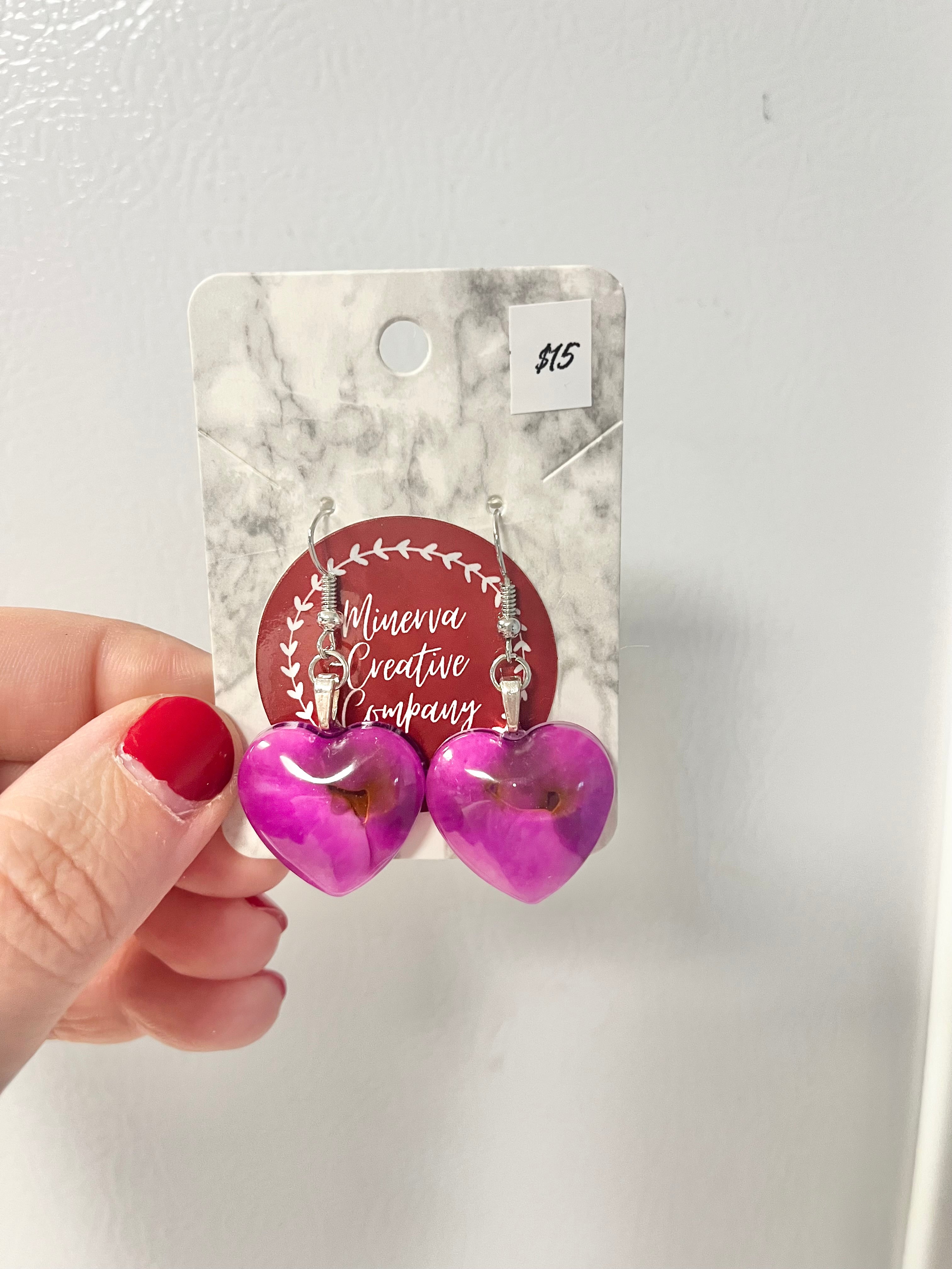 Purple Heart cabochon earrings