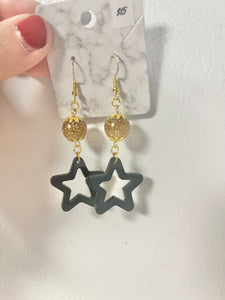 Black and gold beaded Star earrings