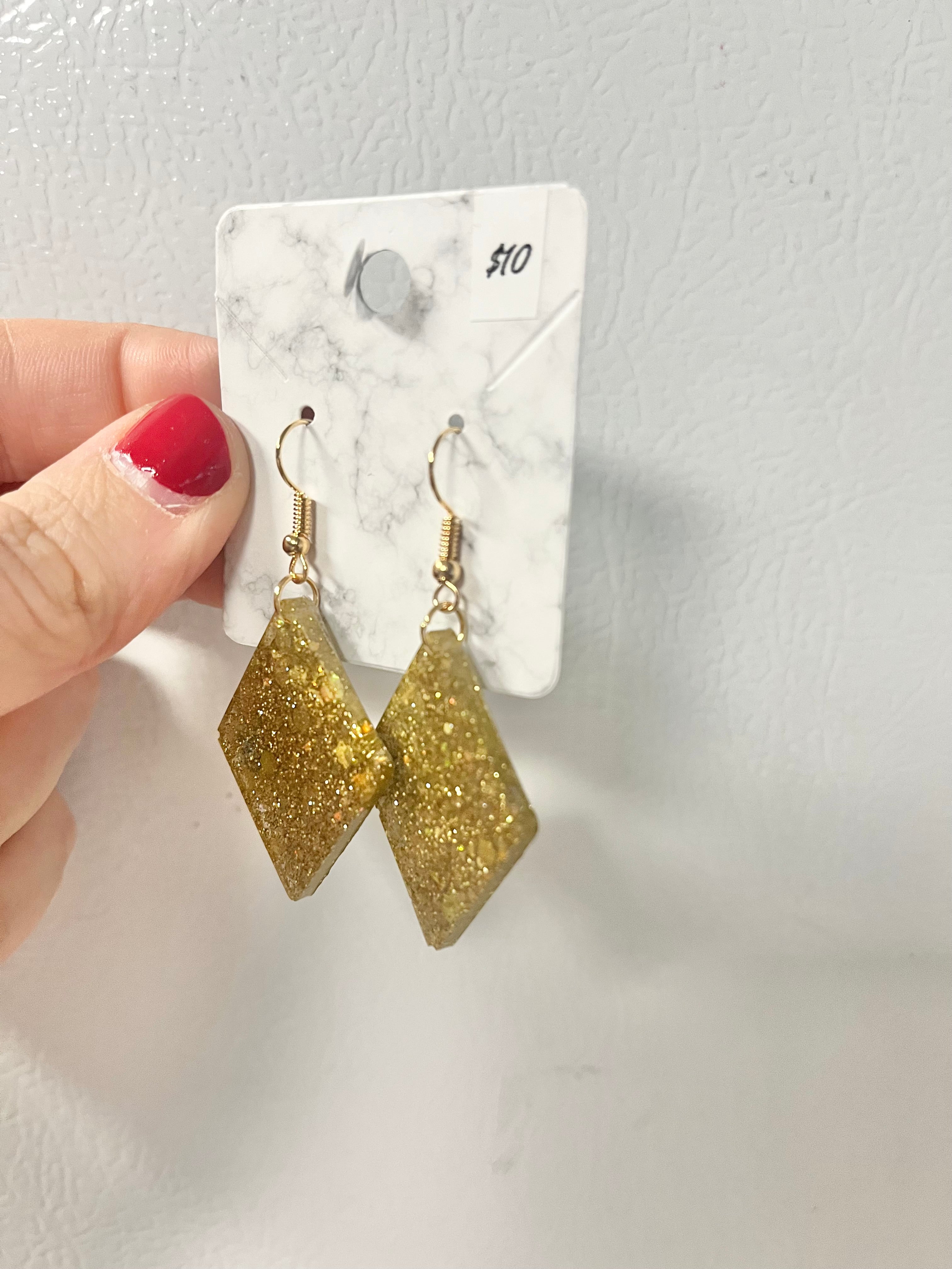 Antique gold holographic glitter diamond-shaped earrings