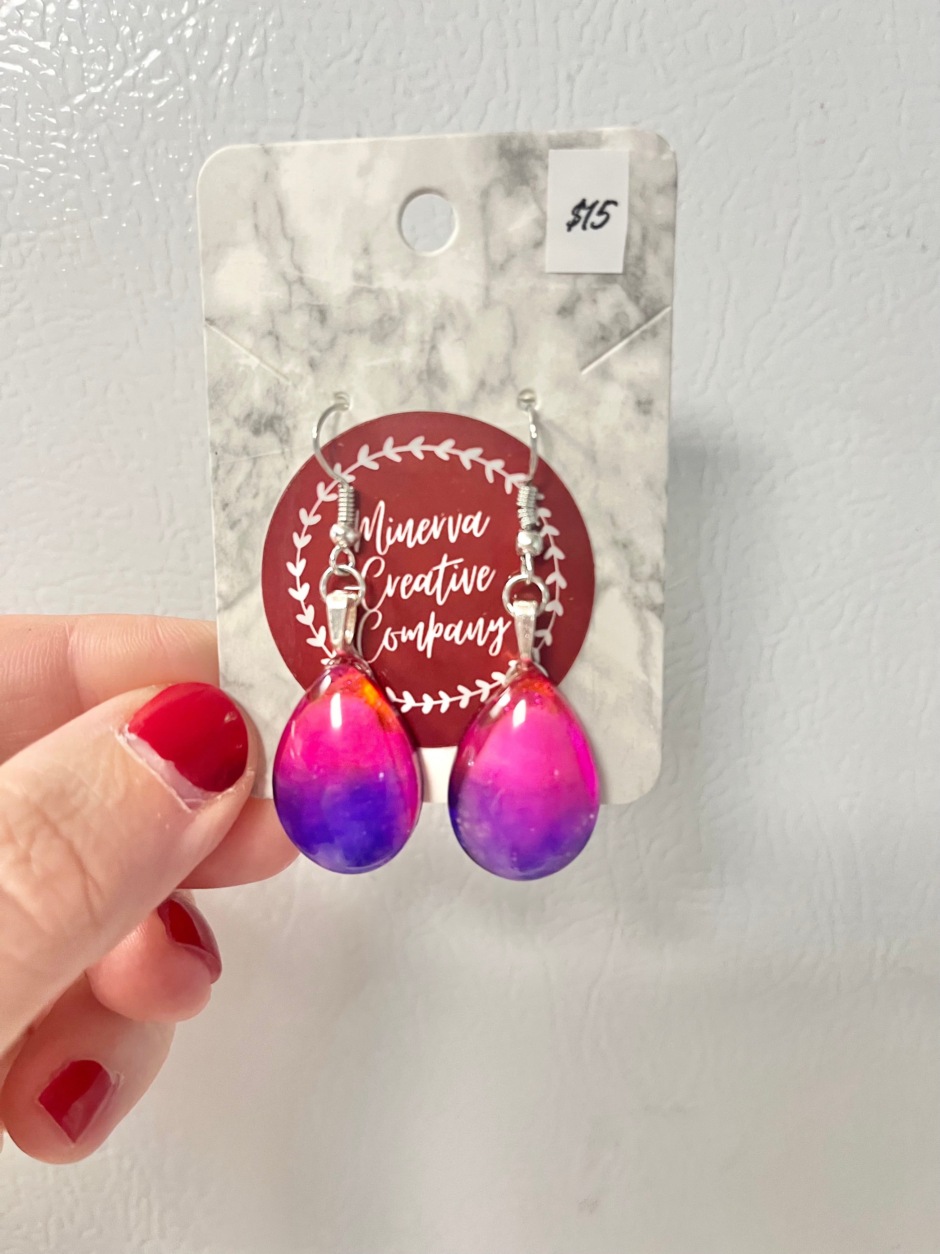 Purple and pink ombré teardrop earrings