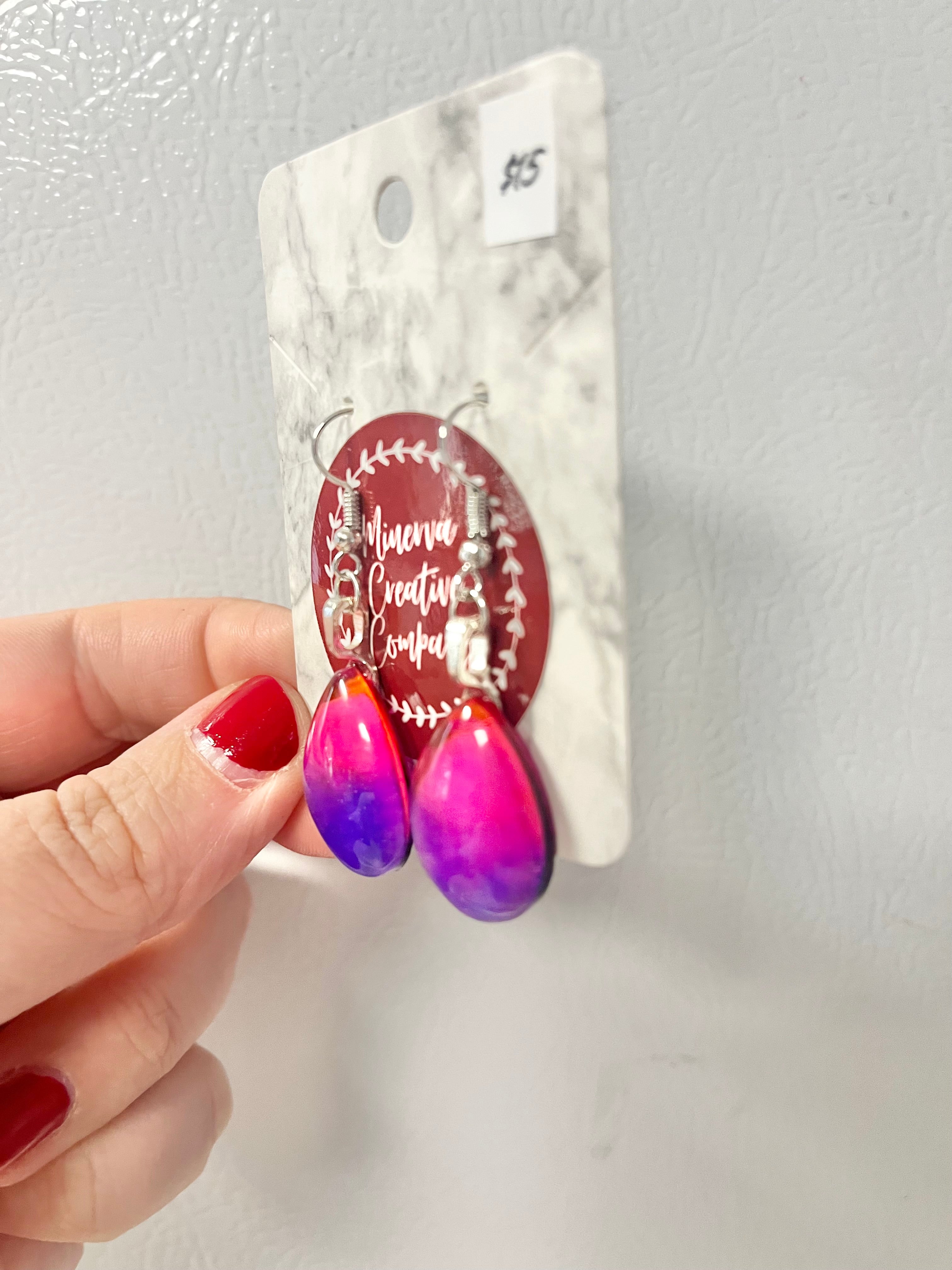 Purple and pink ombré teardrop earrings