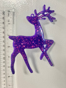 Purple holographic glitter reindeer ornament #2