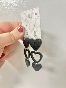 Black holographic glitter hearts