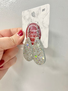 Silver holographic glitter tear drop earrings