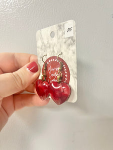 Large read heart cabochon earrings