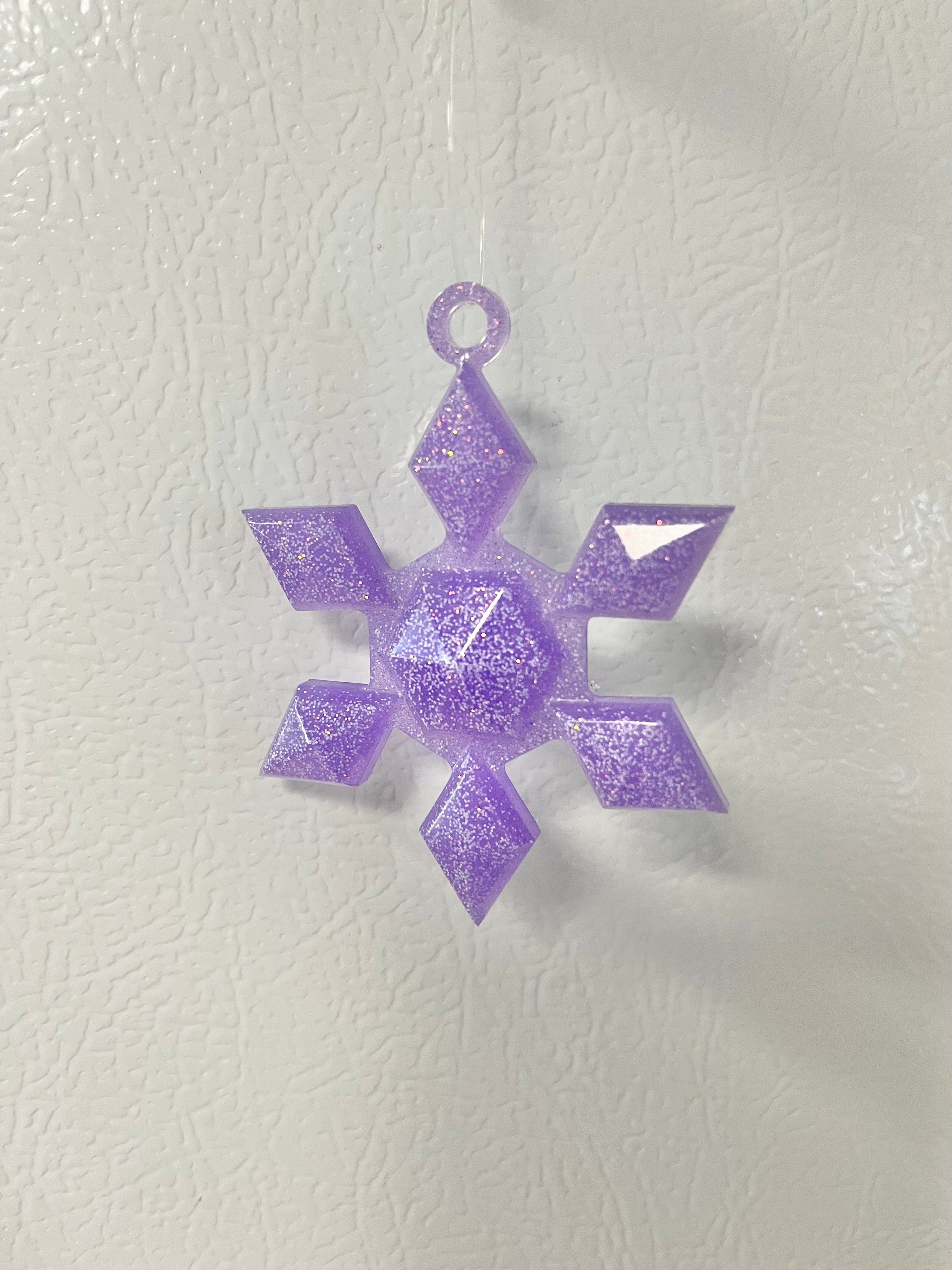 Purple with white glitter Snowflake ornament #1