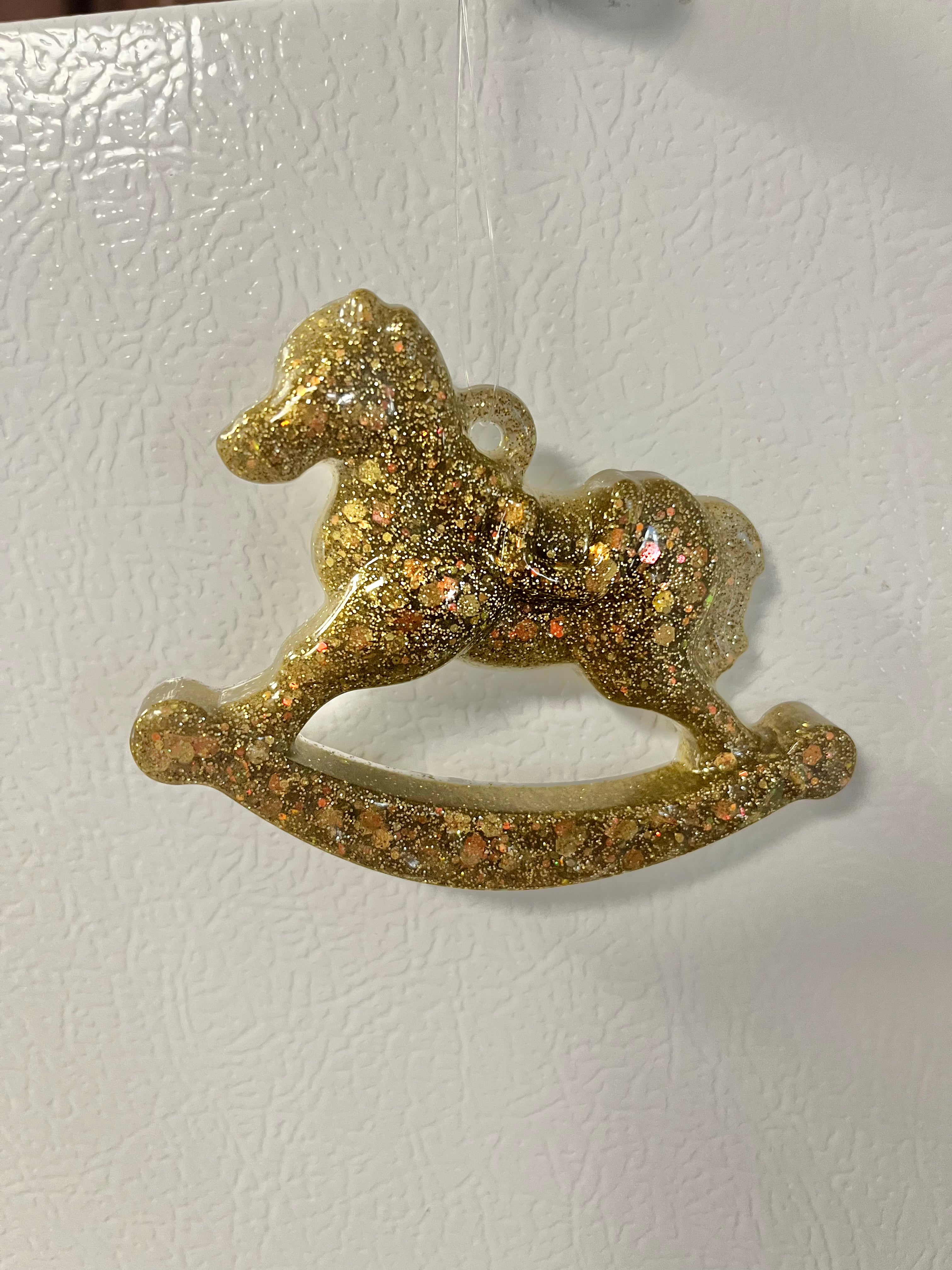 Antique gold holographic glitter Rocking Horse