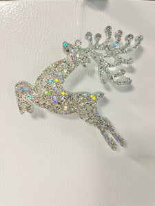 Silver holographic glitter Reindeer ornament