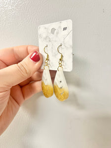 Gold and white chevron earrings