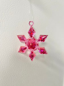 Pink holographic glitter snowflake ornament #1