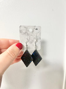 Black holographic glitter diamond-shaped earrings