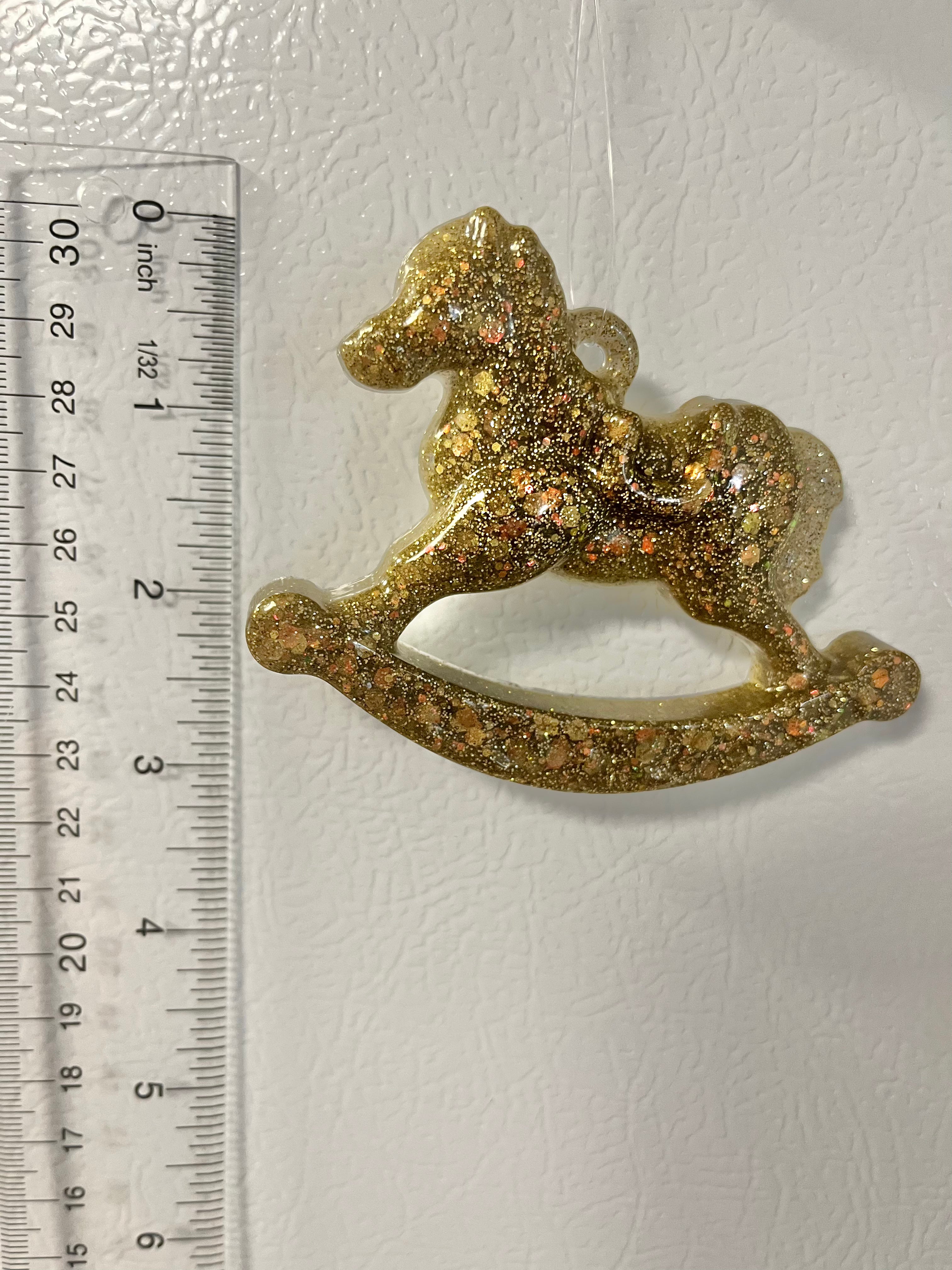 Antique gold holographic glitter Rocking Horse