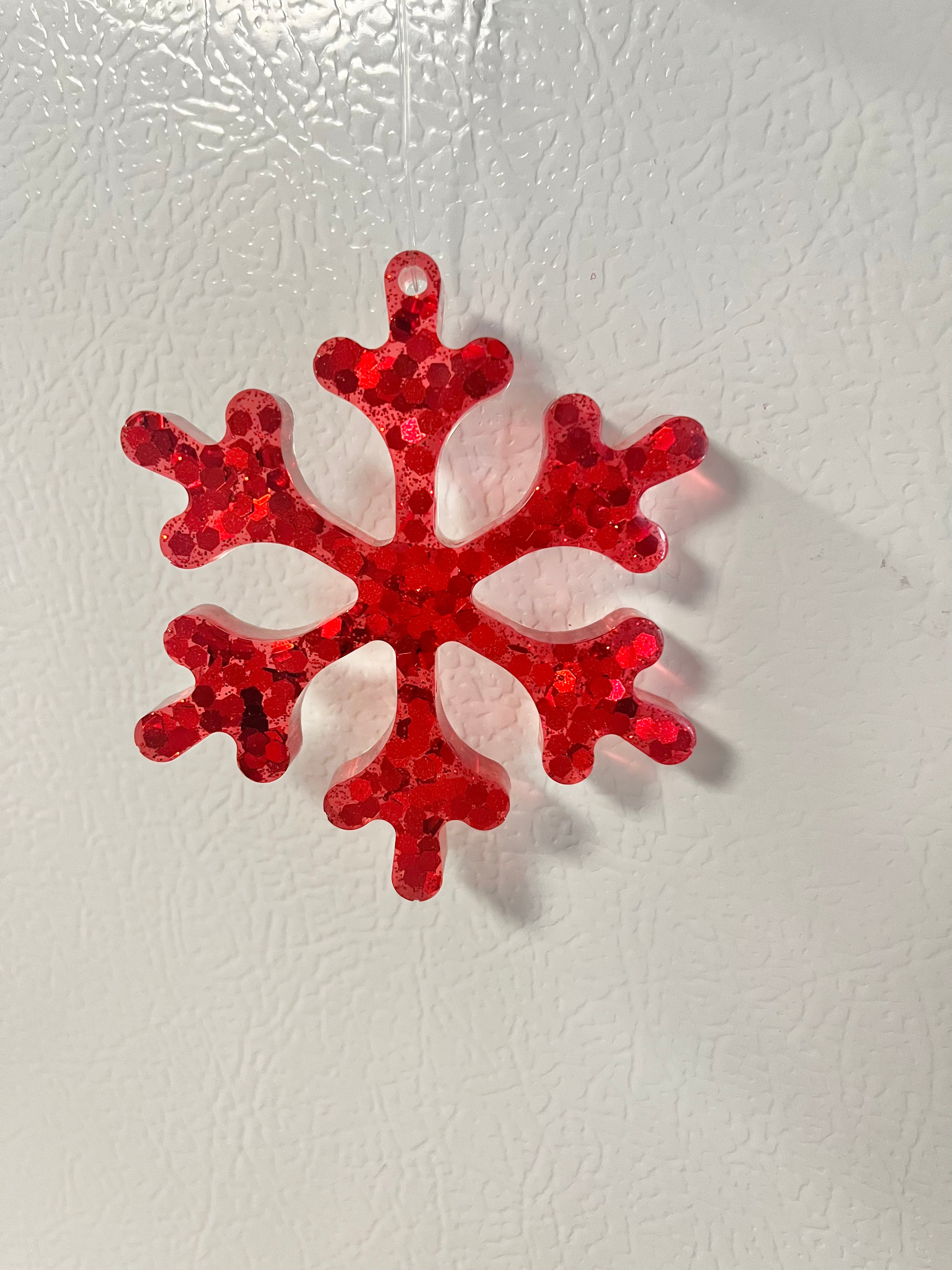 Red glitter snowflake Christmas ornament #5