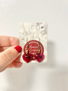 Dark red heart cabochon earrings