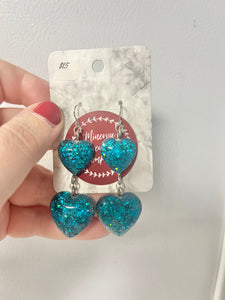 Blue heart cabochon earrings