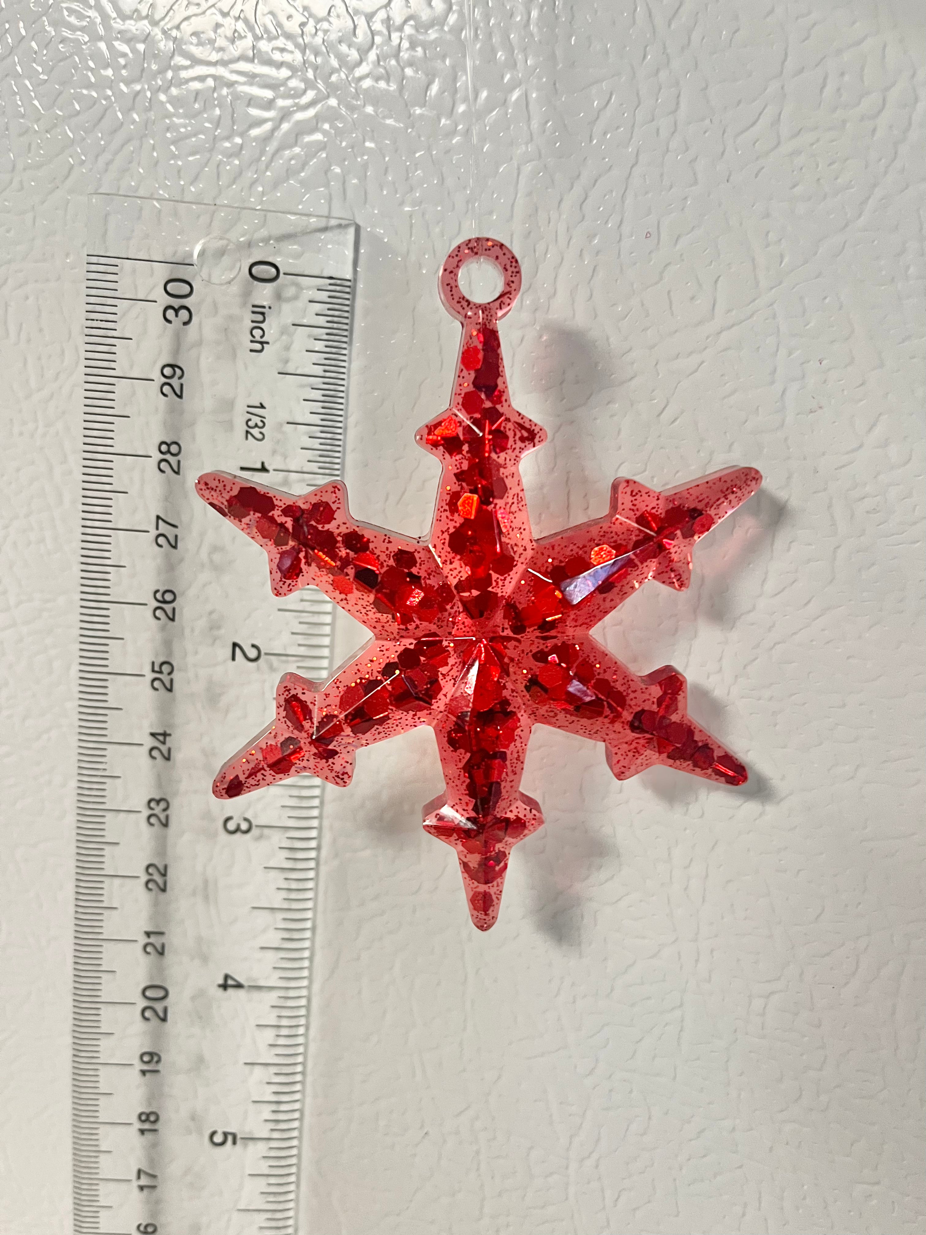 Red glitter snowflake Christmas ornament #1