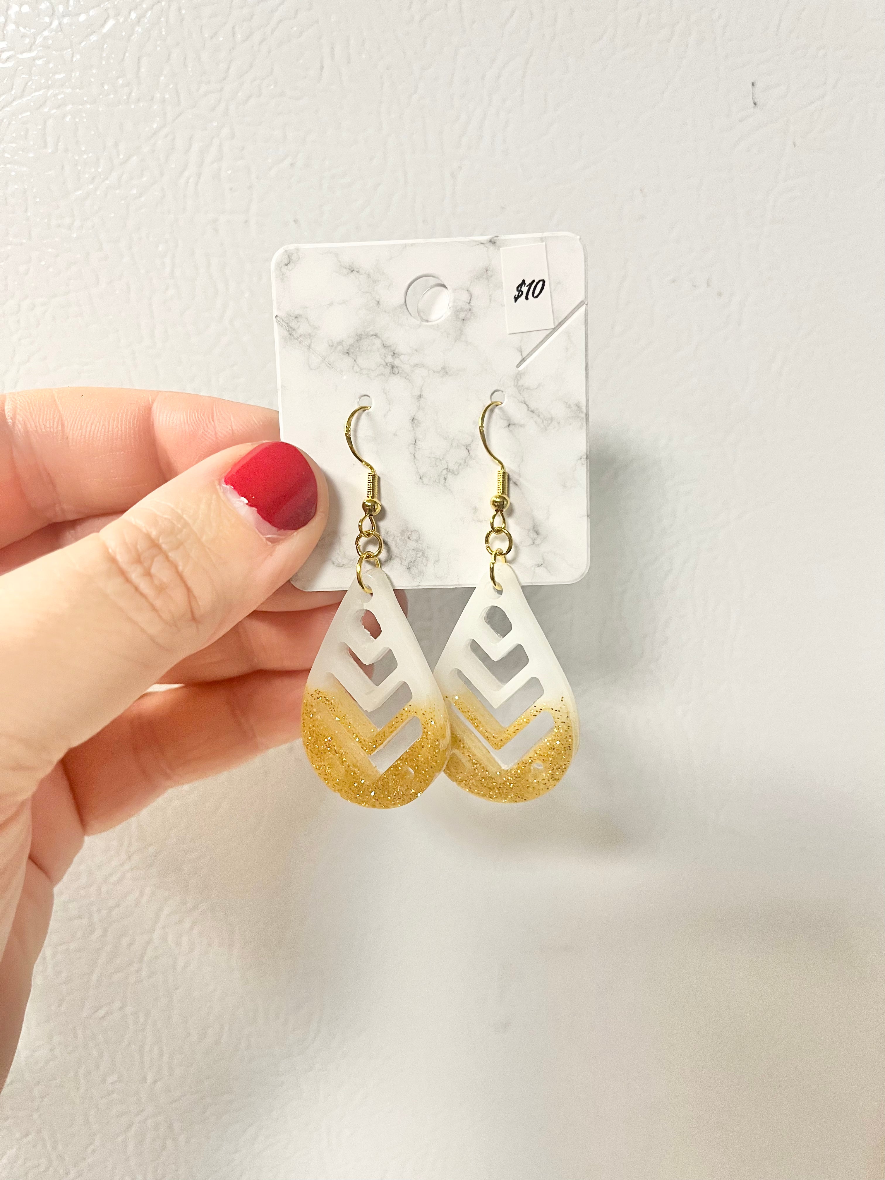 Gold and white chevron earrings