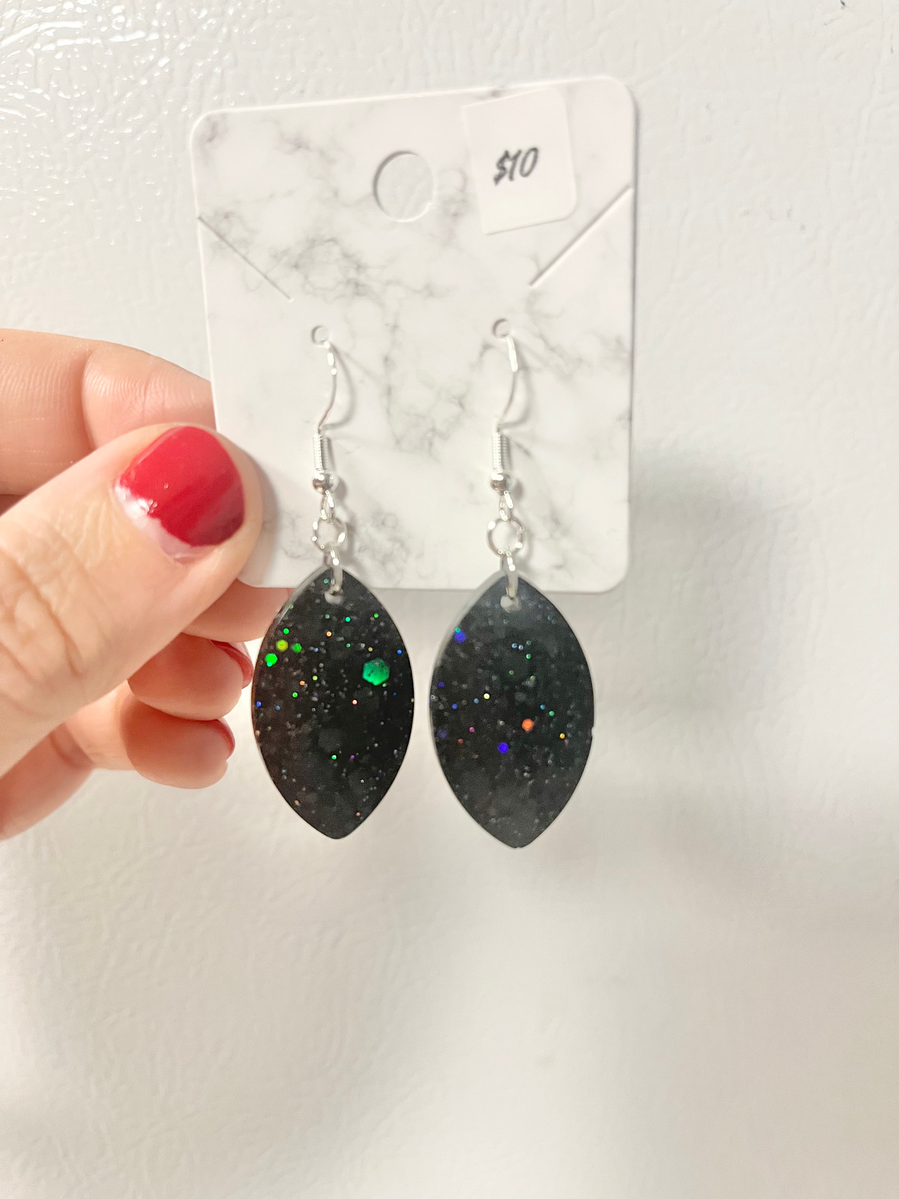 Black holographic glitter cat eye earrings