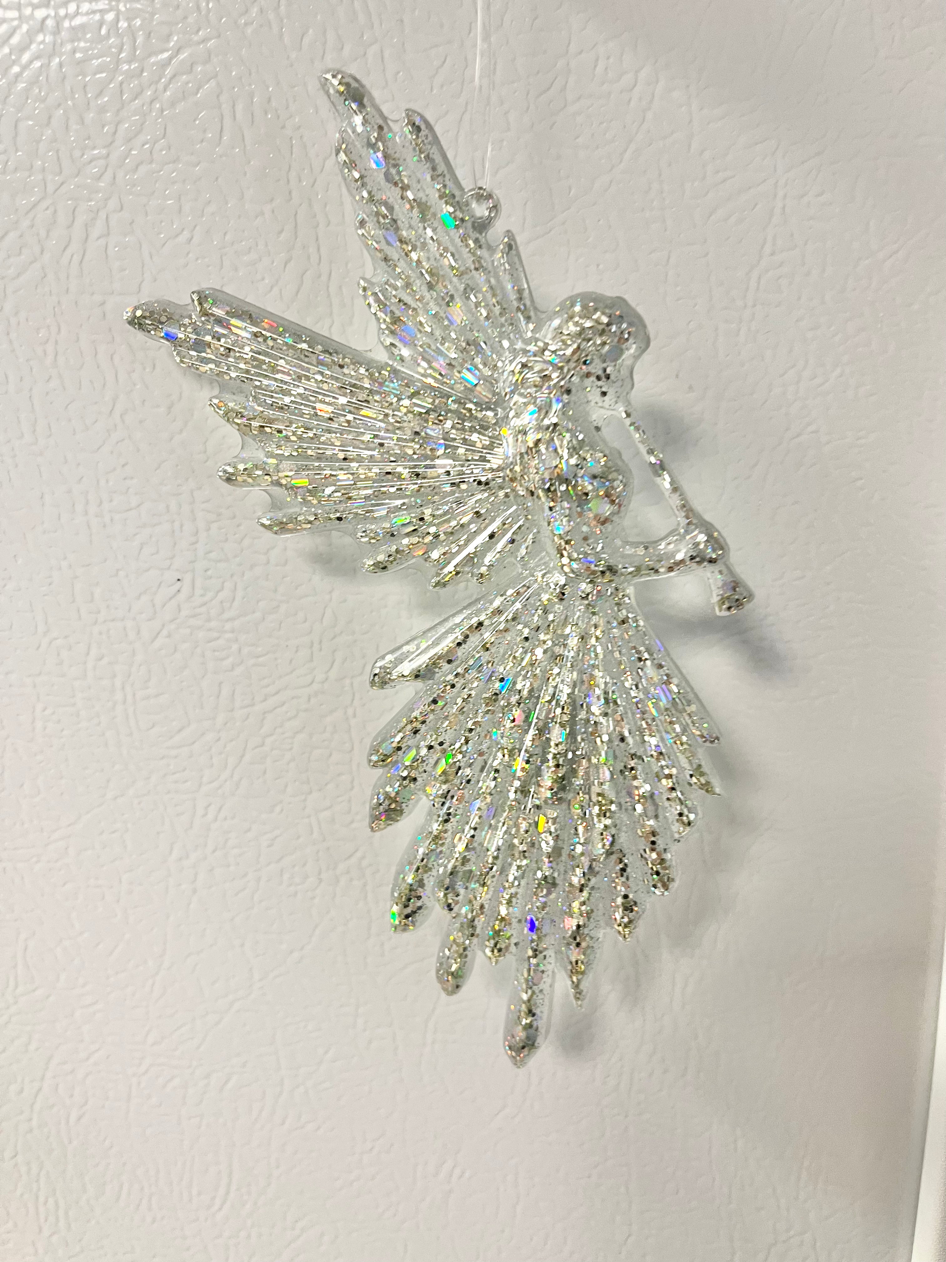 Silver holographic glitter Angel ornament