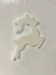 White glitter Reindeer Ornament #6