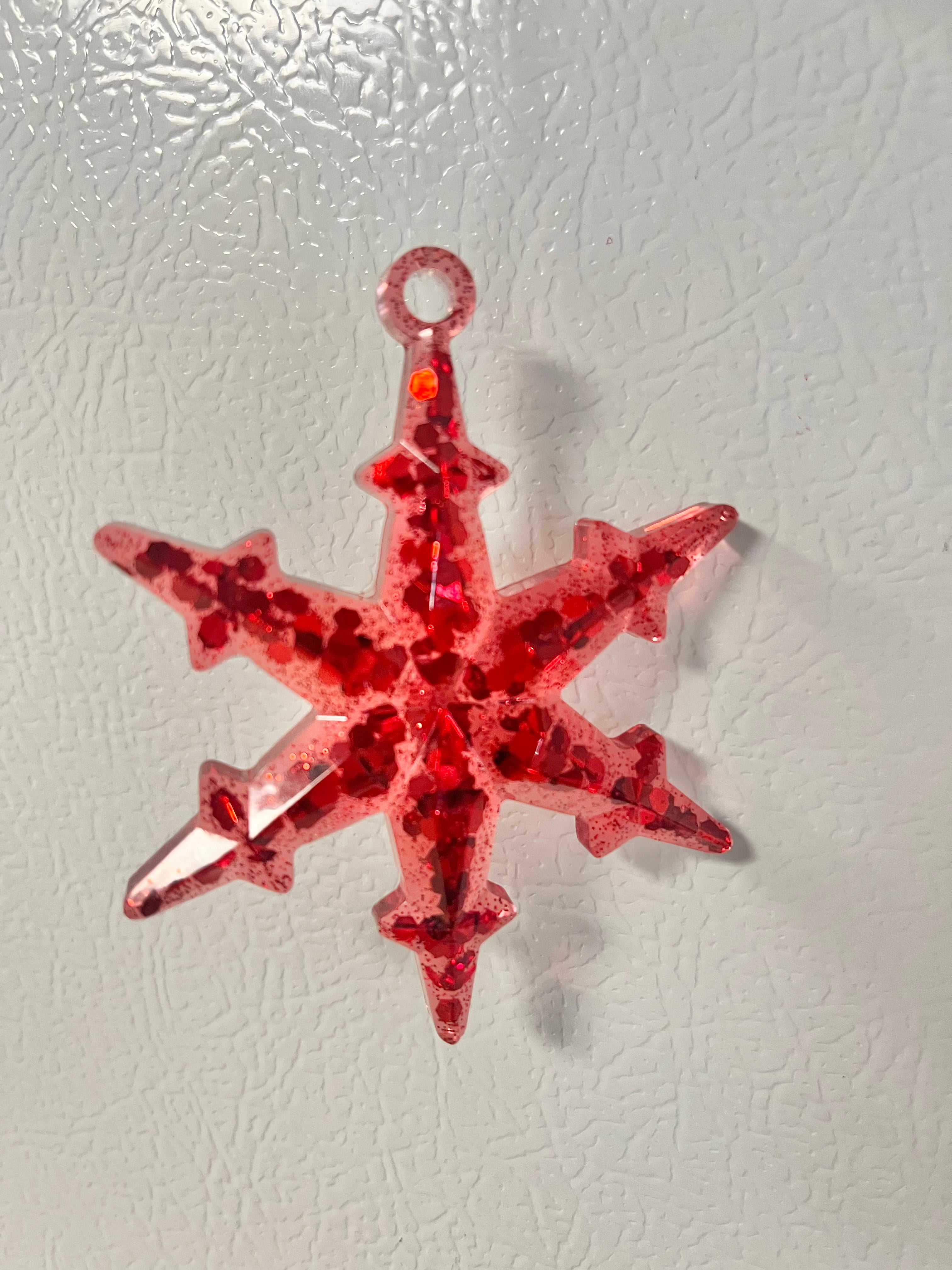 Red glitter snowflake Christmas ornament #1