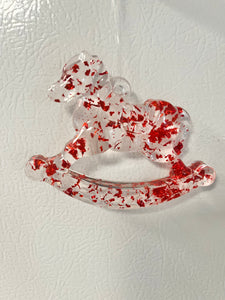 Red foil tocking horse Christmas ornament