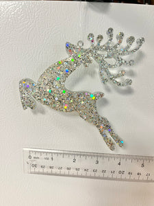 Silver holographic glitter Reindeer ornament