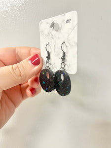 Black holographic glitter round earrings