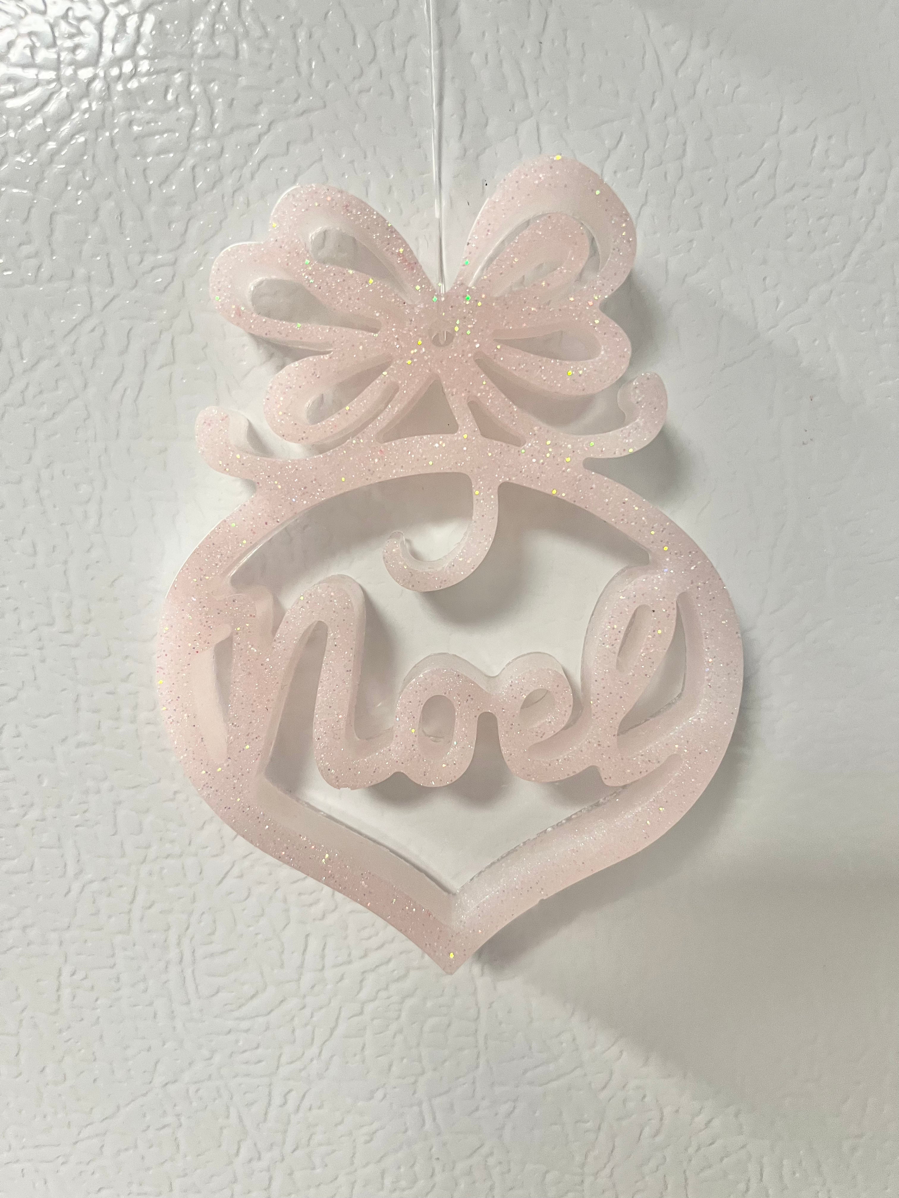 Pale Pink glitter Noel ornament