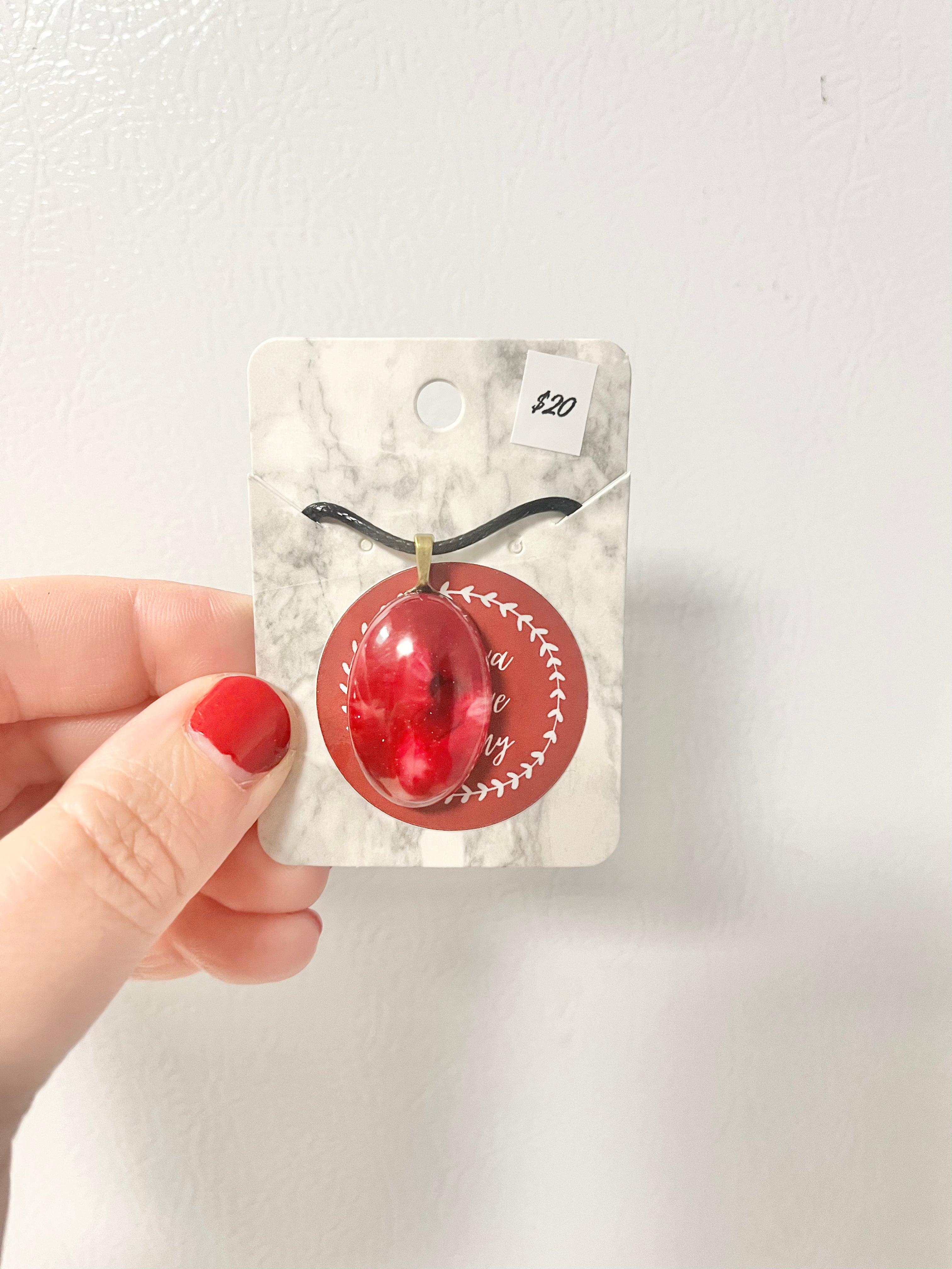 Red oval cabochon pendant necklace