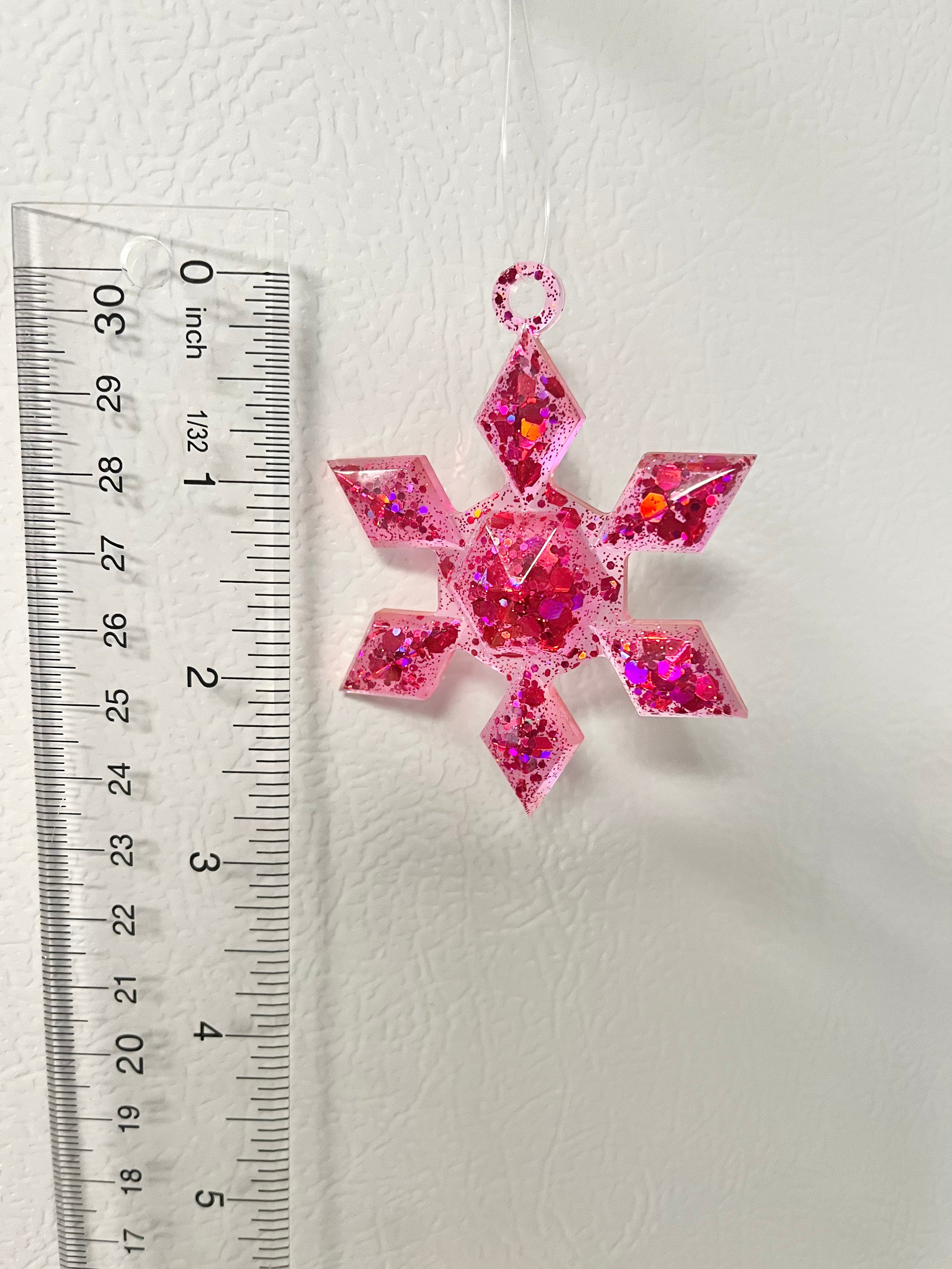 Pink holographic glitter snowflake ornament #1