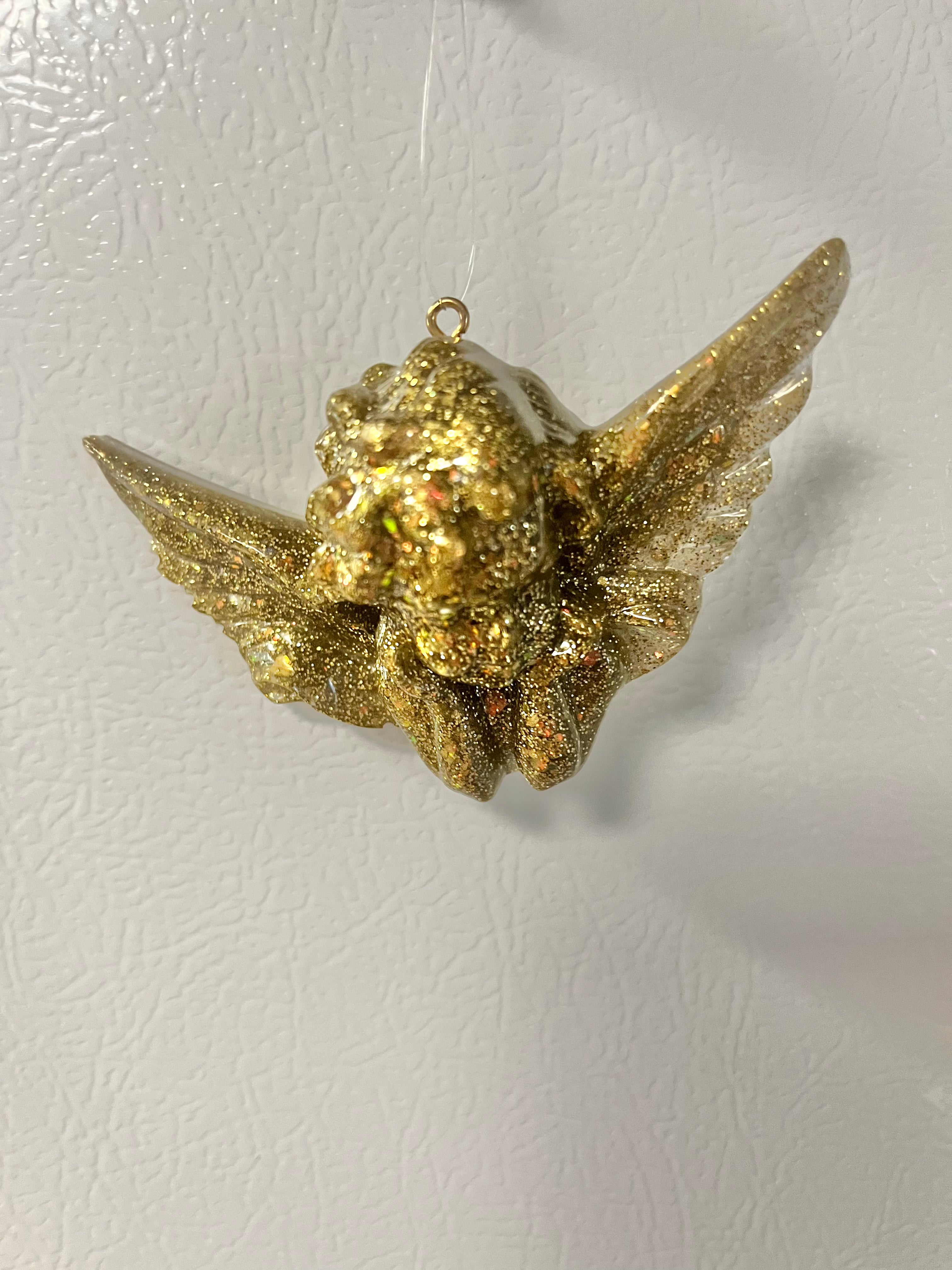 Antique gold holographic glitter cherub