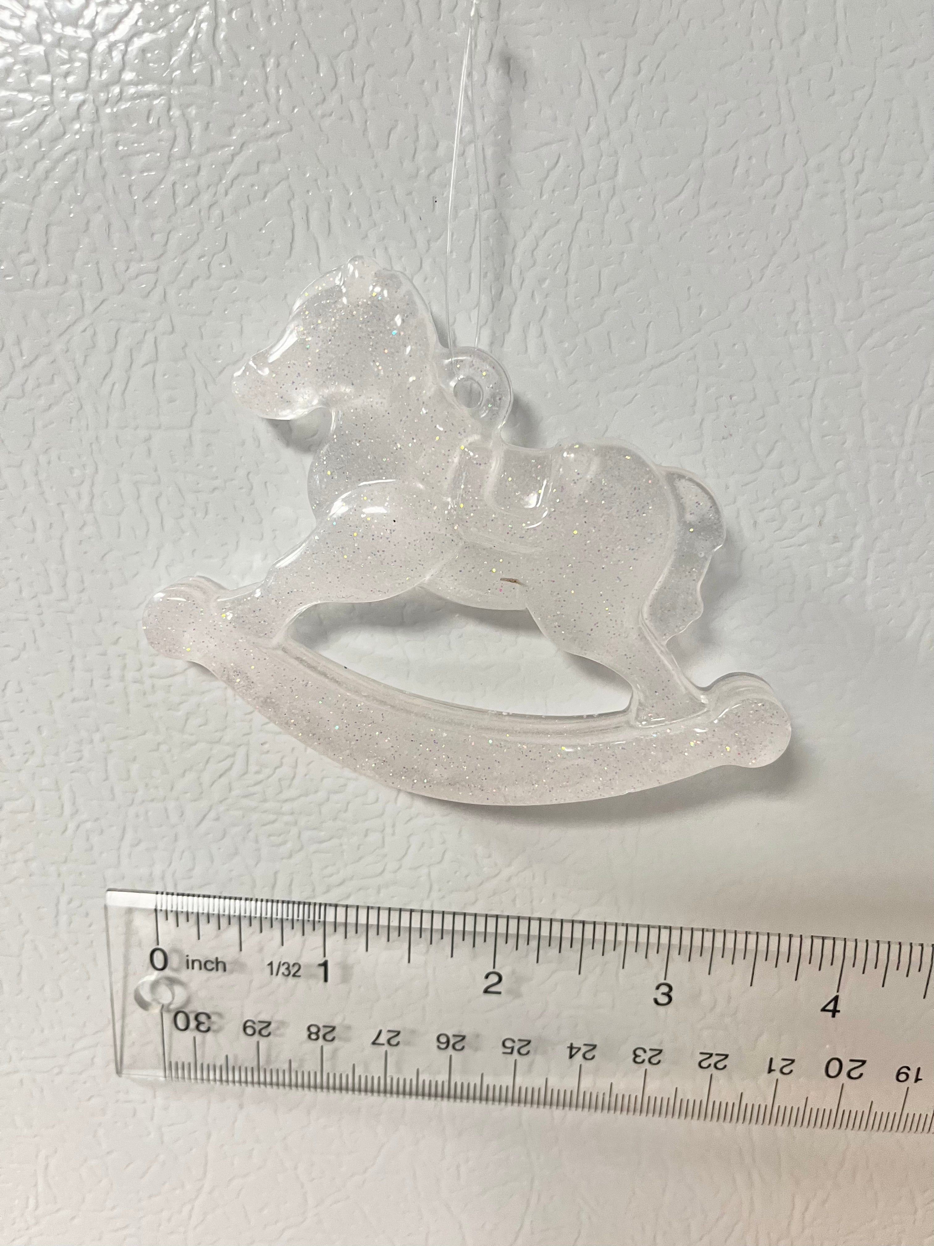 Pink glitter rocking horse ornament