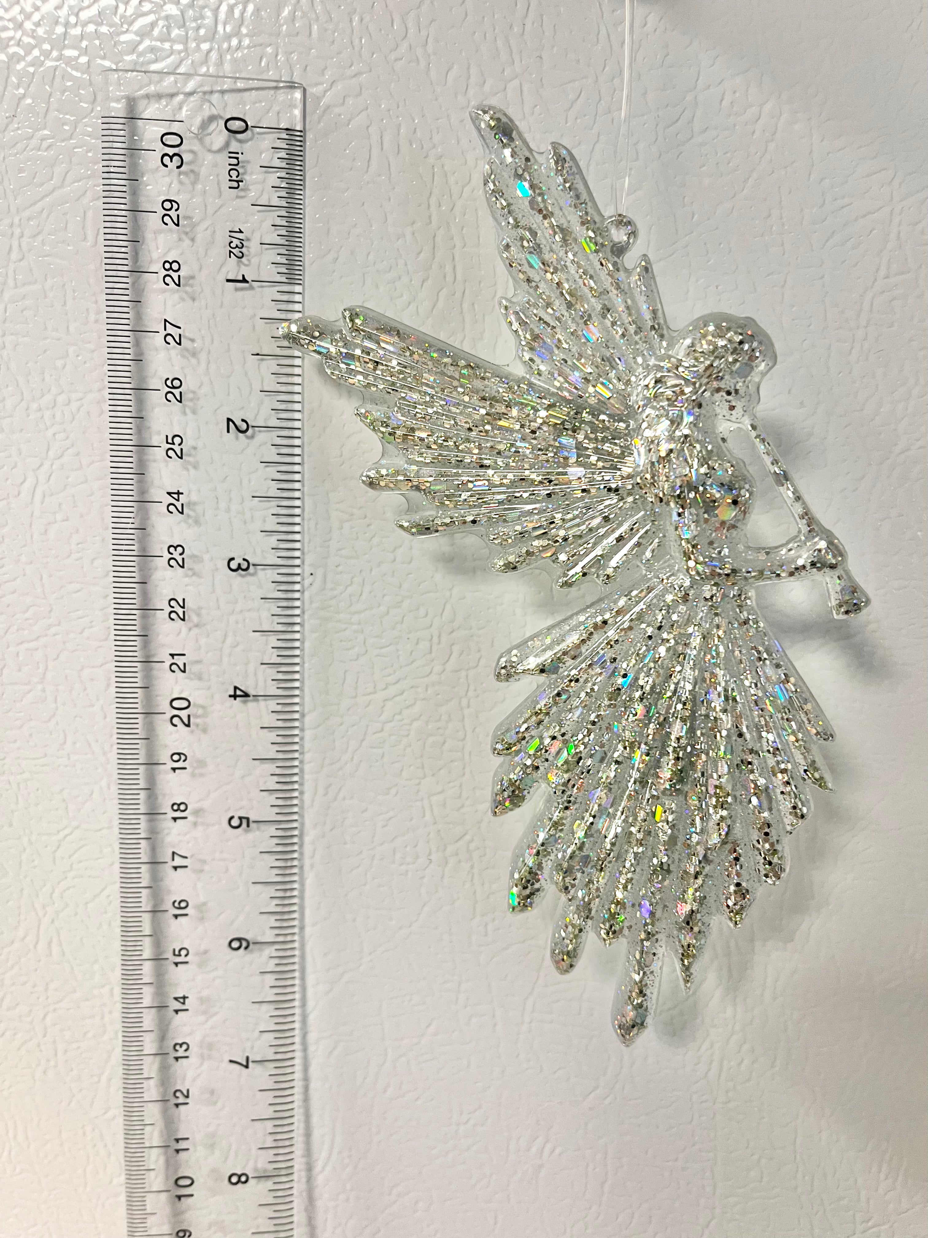 Silver holographic glitter Angel ornament