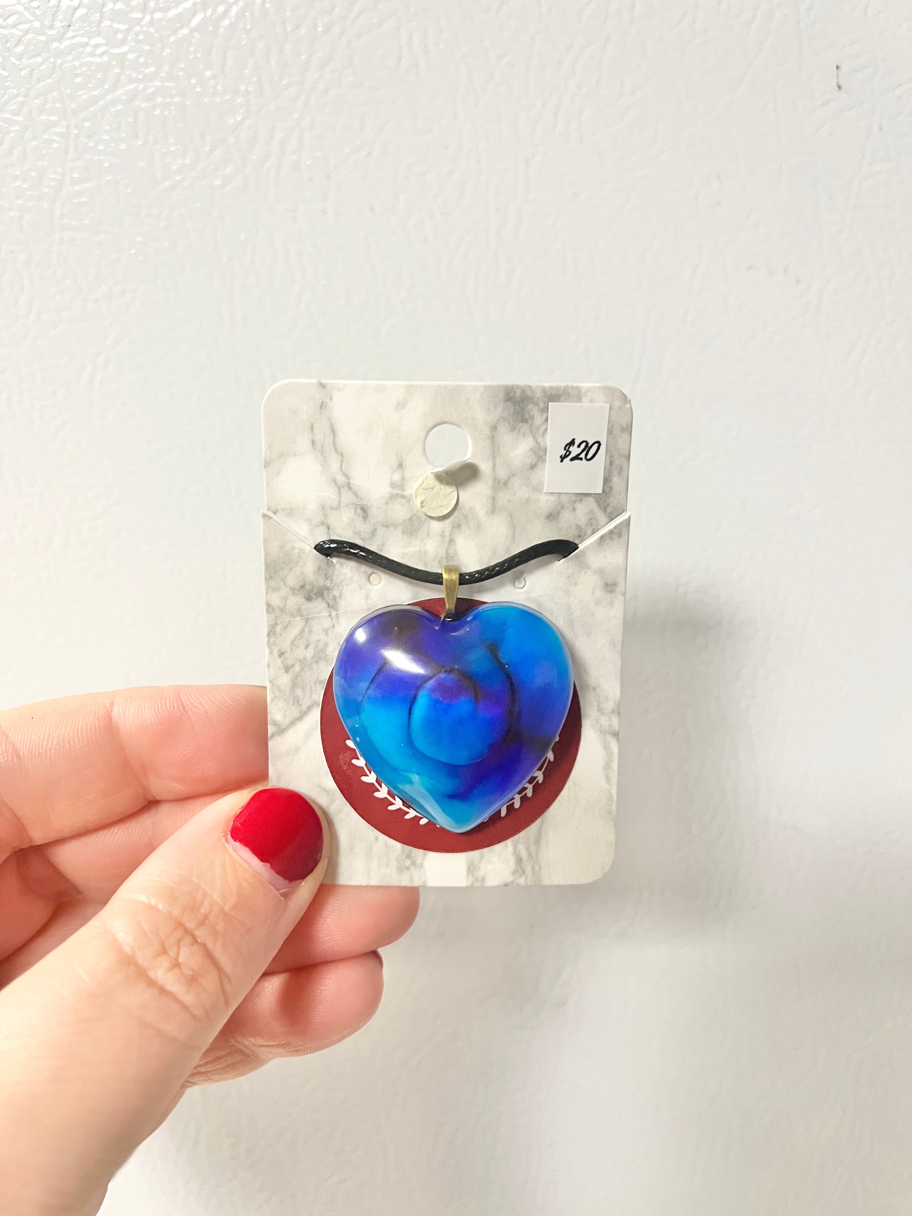 Purple and blue cabochon heart pendant necklace