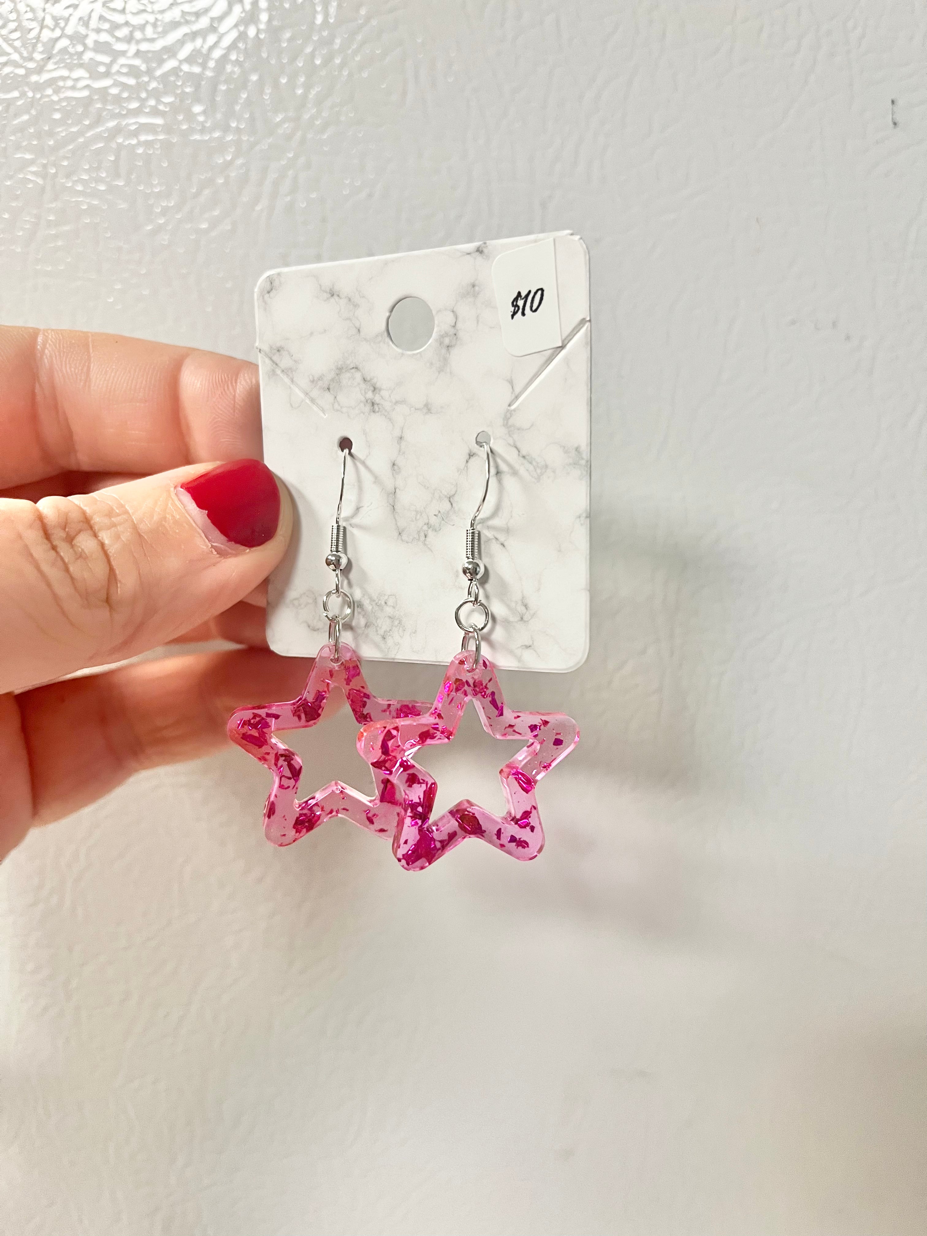 Purple foil star earrings